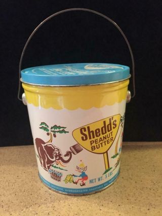 Vintage Shedd’s Peanut Butter 5 Lb Tin Bucket Advertising Pail Zoo Animals Elves