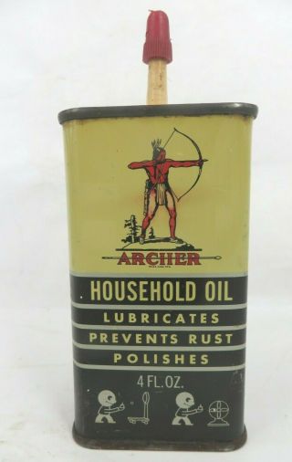 Vintage Archer Household Oil Oiler 4 Oz Tin Can Petroleum Omaha Nebraska Ne