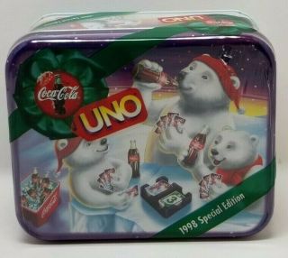 1998 Coca Cola Special Edition Uno Card Game Bears Holiday Tin Nos (g19)