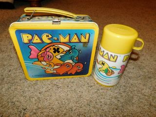 2314 Vintage Pac - Man 1980 Metal Lunchbox & Thermos Complete Arcade Video Game