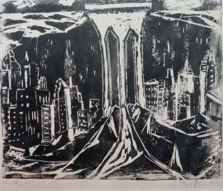 1958 Myrl Efrem " The City " Nyc Monhegan Island Artist Woodblock Print Listed