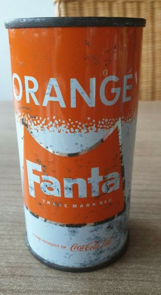 Empty Coca Cola Fanta Orange Can From Canada.  Shield Design.  Flat Top.  10 Oz