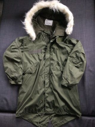 M65 X Small Us Army Ecw Fishtail Parka Vintage Mod Military Fur Hood