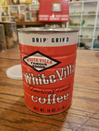 White Villa Coffee Tin Can Full 1 Lb Pound West Carrollton Oh
