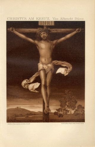 1895 Jesus Christ On The Cross Crucifix By Albrecht Durer Sepia Lithograph Print