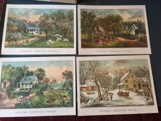 Set Of 4 Currier & Ives Prints - Summer,  Winter,  Autumn & Spring - 10 1/2 " X 8 "