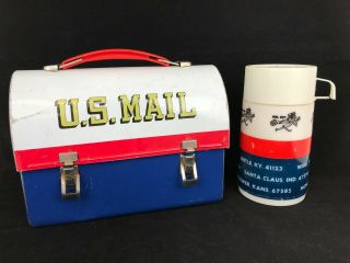 Vintage 1969 Mr.  Zip Us Mail Aladdin Dome Metal Lunch Box With Thermos Tin Flaws