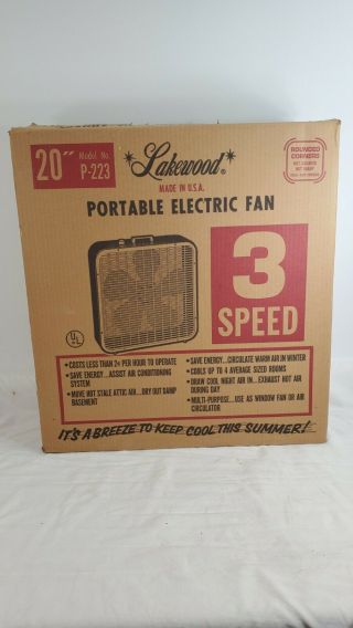 Vintage Lakewood 20 " 3 Speed Box Fan Model P - 223