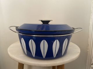 Vintage Cathrineholm Cobalt Blue Lotus Enamelware Mcm Dutch Oven Pot 5qt