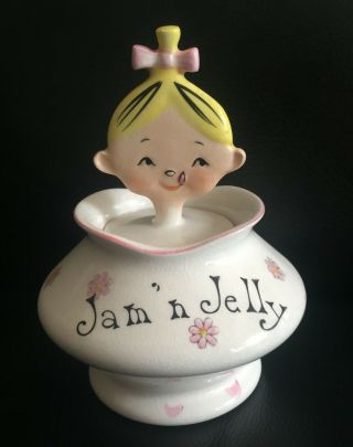 Retro Holt Howard Pixie Ware Jar “jam N Jelly” With Spoon In Exc