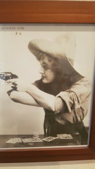 Print Of C.  1890 Photo Old West Cowgirl Revolver Girl 3 Poker Table,  Framed