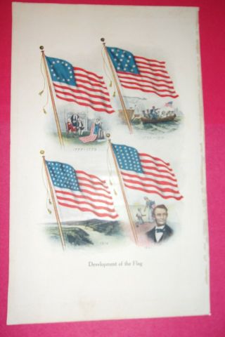 Development Of The American Flag - 1777 - 1861 Print From 1922 Book - Story On Tissue