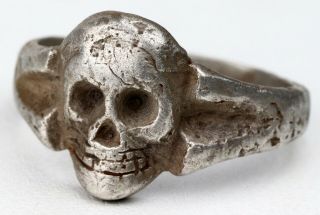 Skull Bones Ring Ww1 Wwi Ww2 Wwii Sterling Silver Mark 835 Soldiers Shock Troops