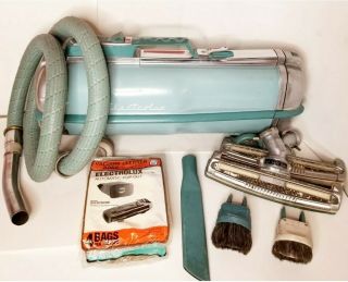 Vintage Electrolux Canister Vacuum Model G With Attachments And Bags Blue