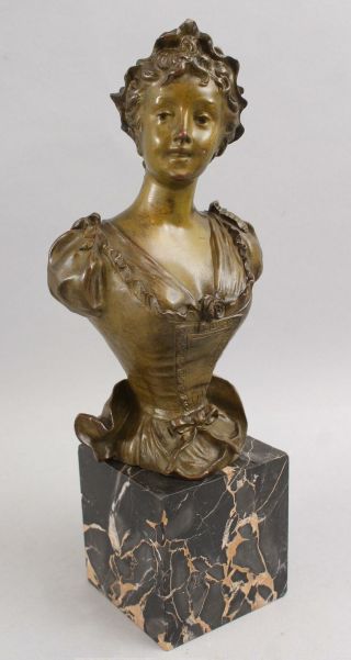 Antique 1880 Sylvain Kinsburger French Art Nouveau Bronze Bust Pretty Young Lady