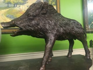 Awesome Bronze Life Size Wild Boar Signed By The Artist On His Hoof 17 Tall 27