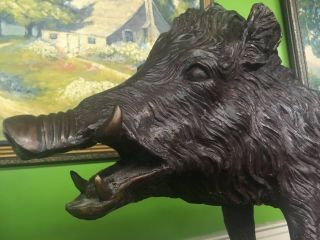 Awesome Bronze Life Size Wild Boar Signed by the Artist on his Hoof 17 tall 27 2