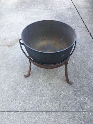 Large Vintage Cast Iron 3 Footed 22” Cauldron Cooking Pot Kettle