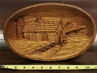 Hand Carved Water Mill 1981 Wood Wall Plaque 11 3/8 X 7 3/8 By Fooks Woodworks