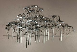Large 57 " C.  Curtis Jere Signed Silver Elm Trees Wall Metal Sculpture Mcm 1973