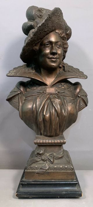 Lg 19thc Antique Victorian Bronzed Spelter Lady Bust Old Sculpture Parlor Statue