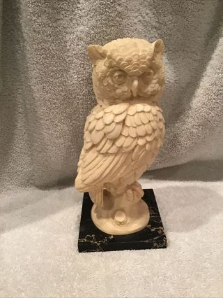 Signed A.  Santini Vintage Alabaster Owl Sculpture