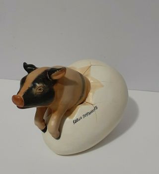 Vintage Sergio Bustamante Signed Sculpture Ceramic Egg Hatching Pig With Flaws