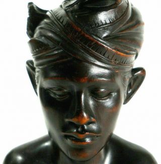 Vintage Antique Klungkung Bali Indonesia Hard Wood Hand Carved Statue Man Bust