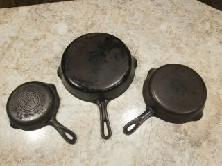 3 Vintage Griswold Cast Iron Fry Pan 