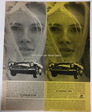 Vintage Karen Ad How Much Can Karen Take 1965 Sunbeam Alpine & Tiger Car