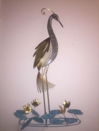 Curtis Jere Sculpture Metal Wall Art Vtg Bird O Paradise Lily Pad Signed 1998 Lg