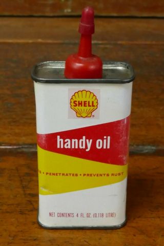Vintage 1960s Shell Oil Co Household Oil 4oz Handy Oiler W/ Pink Background Logo