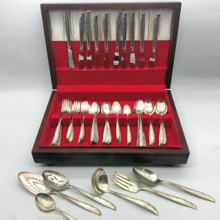 Wm A Rogers Oneida Brittany Rose Silver Plate 82 Piece Flatware Set In Wood Box