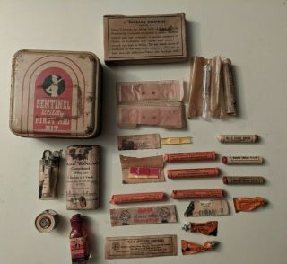 Vintage Sentinel Utility First Aid Kit & Contents Including 4 " Bandage Compress