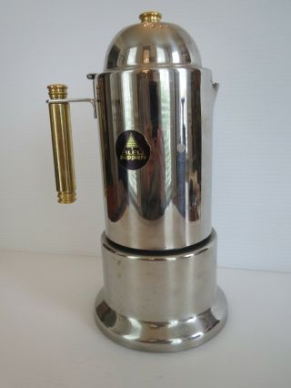 Alpu Puppieni Two Tone Silver & Gold Stainless Steel Expresso Maker Made Italy