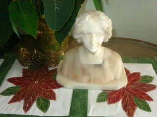 Circa 1930 Art Deco Italian Alabaster/ Marble Bust Of A Women W/laurel Wreath