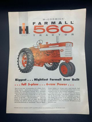 Vintage 1950’s Ih Mccormick Farmall 560 Tractor Sales Brochure