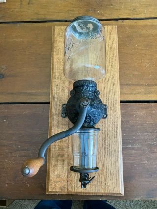 Antique Mounted Arcade Crystal Cast Iron And Glass Coffee Grinder - Shape