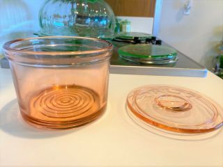 Vintage 2 Piece Pink Depression Glass Jennyware Covered And Embossed Salt Box