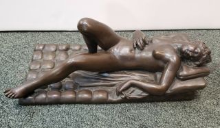 Circa 1920 French Art Deco Nude Woman Reclining Bronze Sculpture