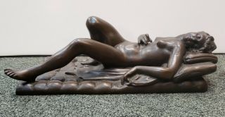Circa 1920 French Art Deco Nude Woman Reclining Bronze Sculpture 2