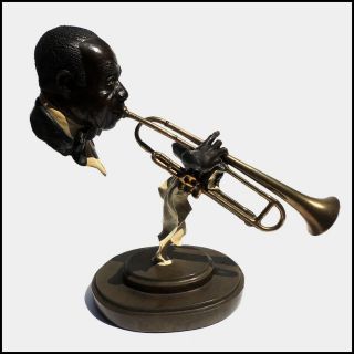 Paul D.  Wegner Hello Louis Armstrong Satchmo Bronze Sculpture Signed Jazz Art