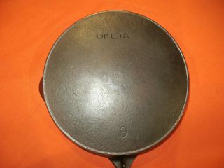 Rare Vinage Oneta Wapak 9 Cast Iron Skillet Backwards N 1916 - 26 Antique 1612