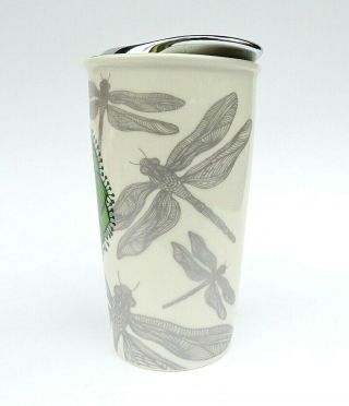 Starbucks 2014 Dragonfly Lotus Flower 12 Oz Ceramic Travel Mug Tumbler With Lid