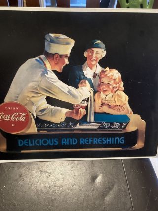 Coca - Cola Coke Soda Fountain Metal Tin Sign Vintage Soda Shop Red Black