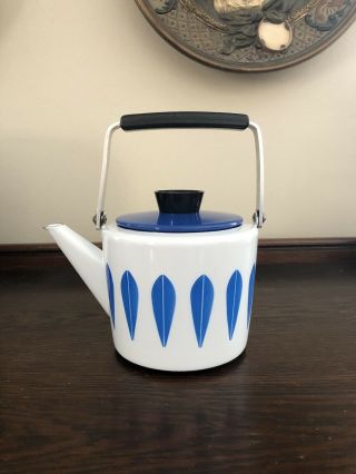 Vintage Cathrineholm Enamelware Teapot - Blue White Lotus Pattern - Mcm