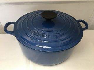 Vintage Le Creuset France Marseille Blue E Cast Iron Round Dutch Oven W/ Lid