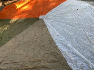 Vintage 1965 Parachute 28 Ft.  Diameter Orange/white/tan/green Canopy No Holes