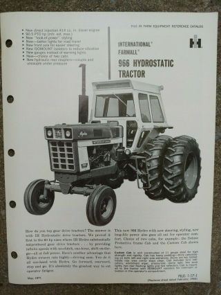 Rare Ih International Harvester Farmall 966 Hydrostatic Tractor Flyer