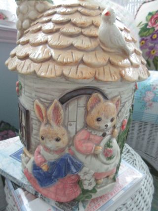 Vintage Takahashi Storybook Cottage Kitten Cookie Jar Rabbit Bear Bunny Kitchen